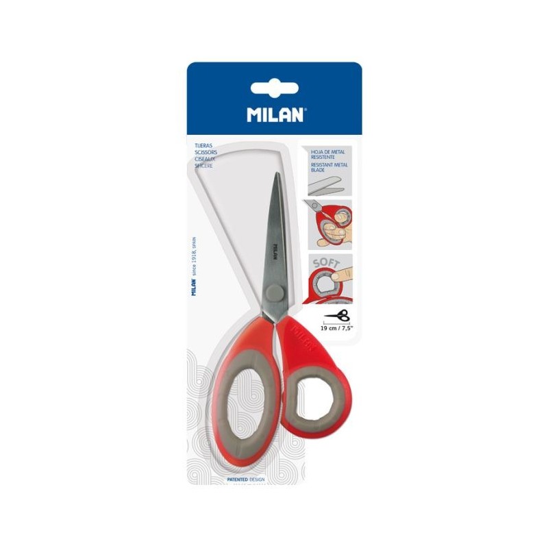 BLISTER TIJERAS OFICINA MILAN 19 CM ROJA