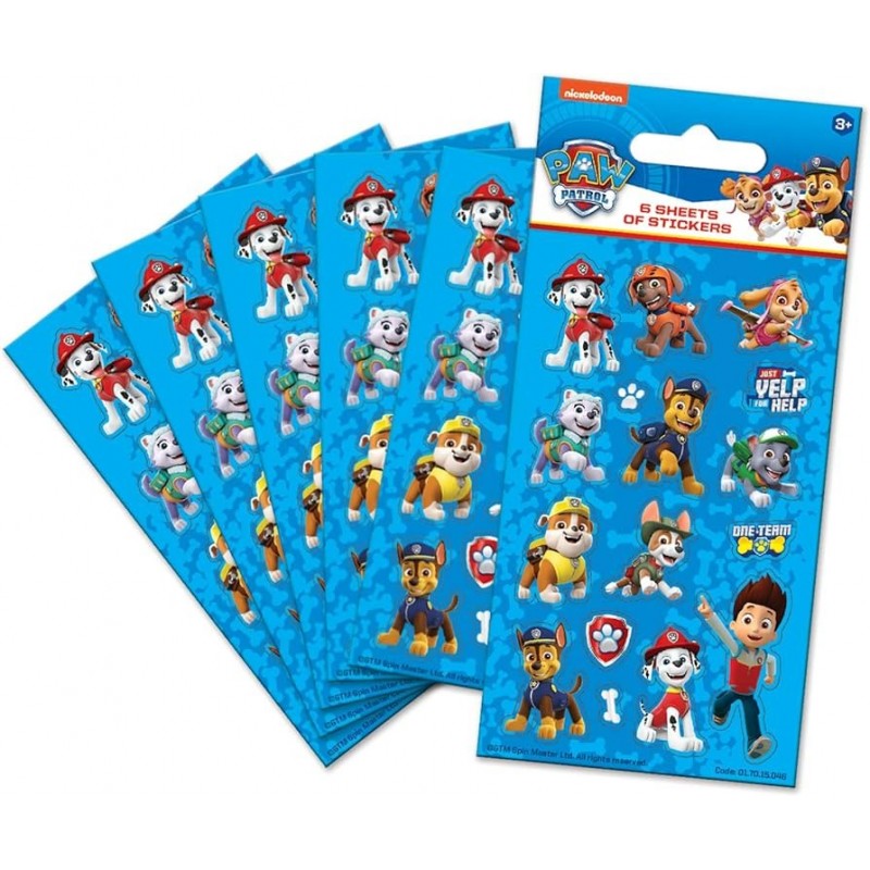 PACK DE 6 HOJAS DE PEGATINAS PAW PATROL