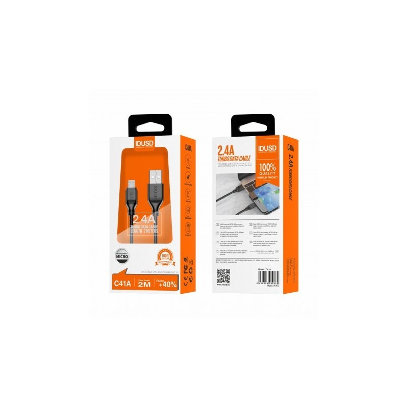 TURBO CABLE MICRO USB 2M 2.4A NEGRO C41A