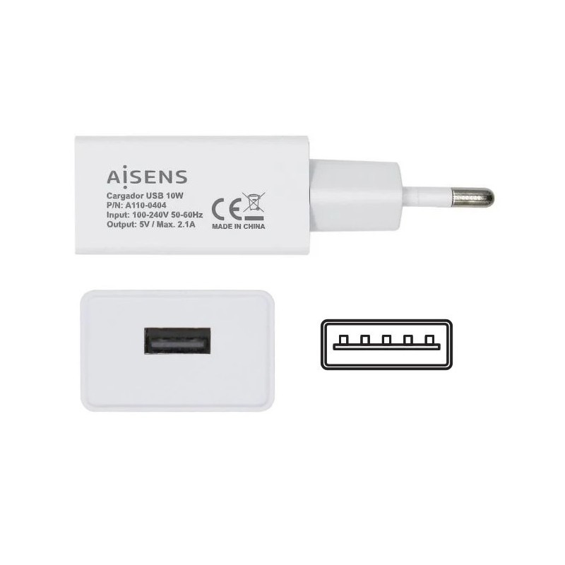 CARGADOR DE PARED AISENS A110-0404/1xUSB/2AMP