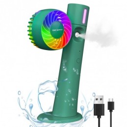 VENTILADOR PORTATIL USB CON SPRAY MINI VERDE LED