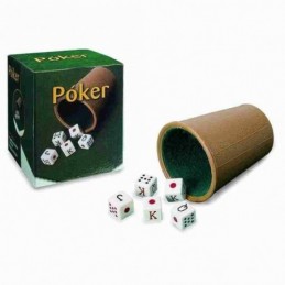 ACCESORIO CUBILETE FORRADO Y 5 DADOS POKER 16MM