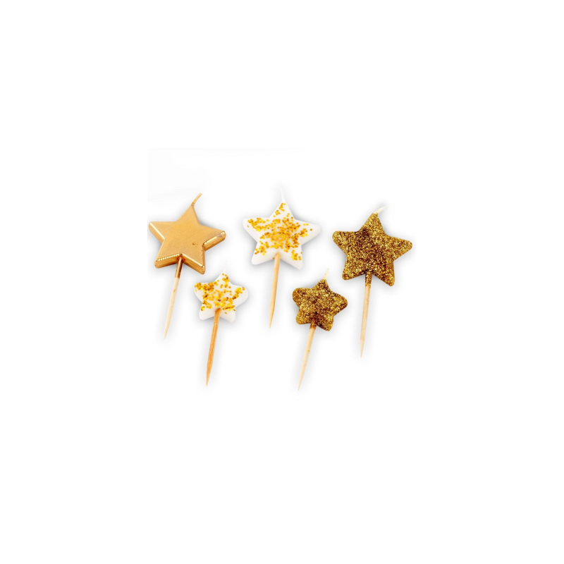 VELAS CUMPLEAÑOS ESTRELLAS GLITTER ORO