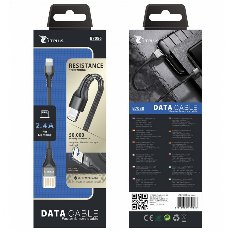 CABLE LT PLUS B7088 IPHONE 2.4AMP 1 MT NEGRO