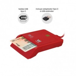 LECTOR DNI Y TARETAS WOXTER PE26-199 USB C ROJO