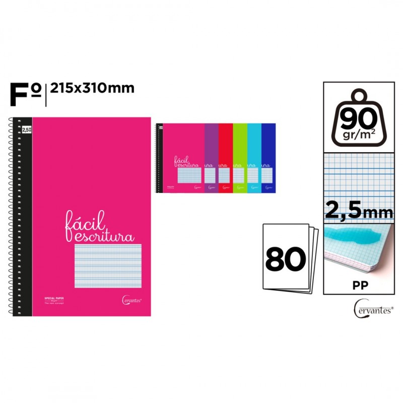 CUADERNO GUIA PP FOLIO 80HOJAS 2.5MM 90GR