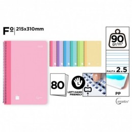 CUADERNO ESPIRAL BLANDA FOLIO P2.5 PASTEL 80