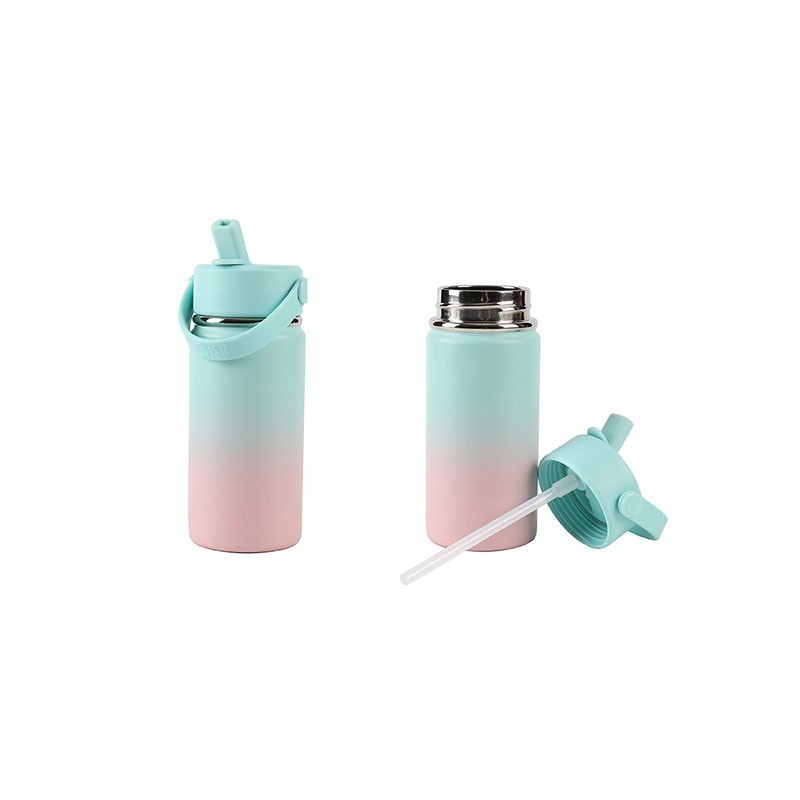 BOTELLA TÉRMICA 400ML CON ASA SOMBREADA ROSA VERDE