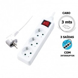 ALARGADERA 3 TOMAS 3MT DE CABLE CON INTERRUPTOR