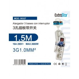 ALARGADERA 3 TOMAS 1.5m CABLE CON INTERRUPTOR
