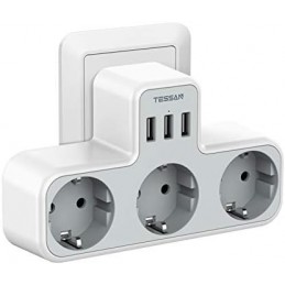 LADRON DE 3 ENCHUFES Y 3 PUERTOS USB BLANCO TESSAN