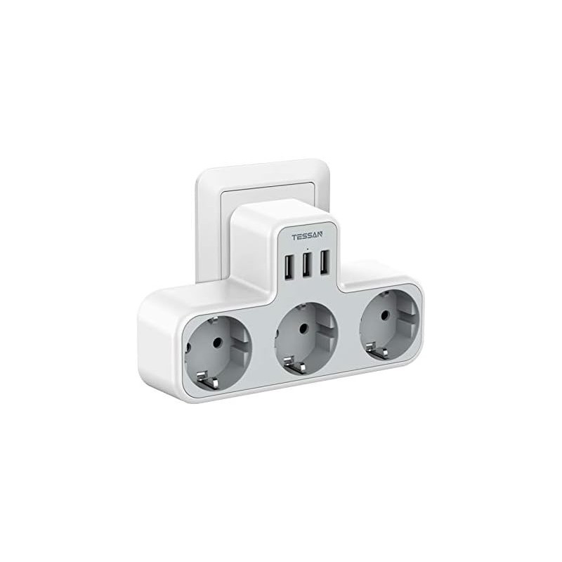 LADRON DE 3 ENCHUFES Y 3 PUERTOS USB BLANCO TESSAN
