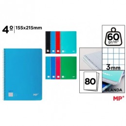 CUADERNO ESPIRAL FOLIO 80H 60G M2 CUADRICULA 3x3