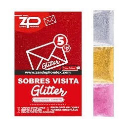 SOBRE GLITTER COLORES SURTIDOS 5UDS BLISTER 76x120