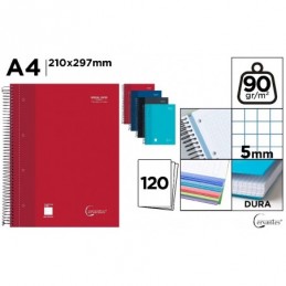 CUADERNO ESPIRAL TAPA FORRADA A4 5x5 120H 90GR