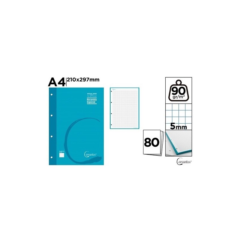 RECAMBIO A4 90GR/M2 80 HOJAS 4 TALADROS AZUL CLARO
