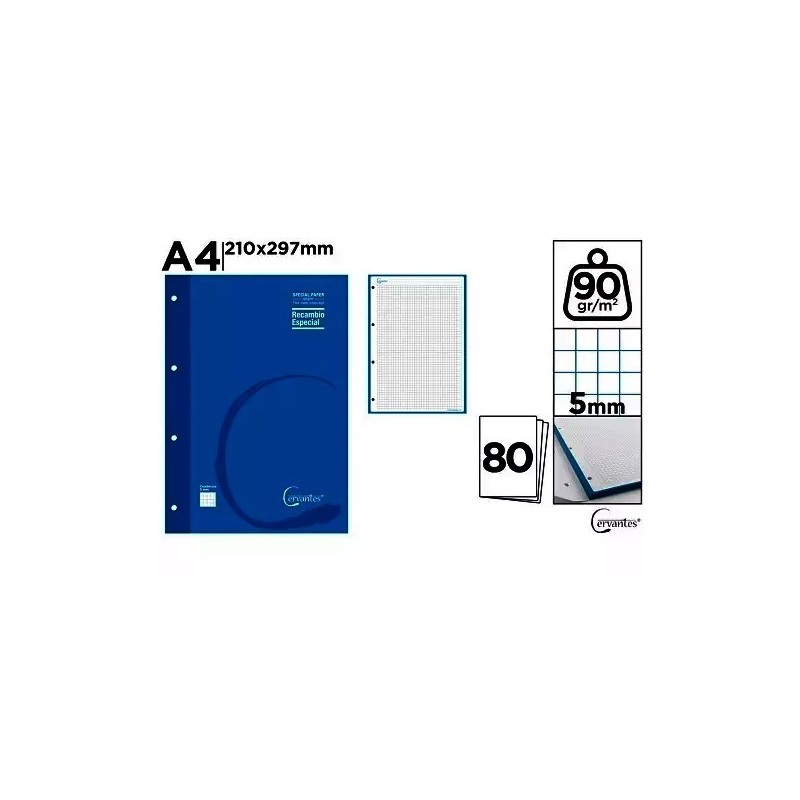 RECAMBIO A4 90GR/M2 80 HOJAS 4 TALADROS AZUL