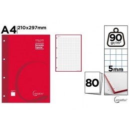 RECAMBIO A4 90GR/M2 80 HOJAS 4 TALADROS ROJO