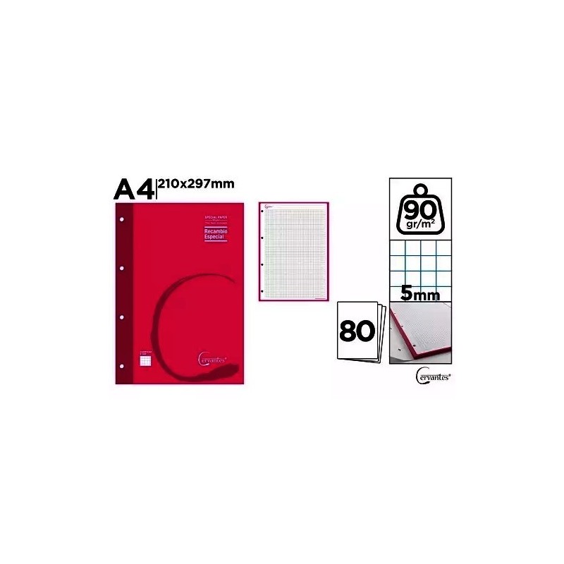 RECAMBIO A4 90GR/M2 80 HOJAS 4 TALADROS ROSA