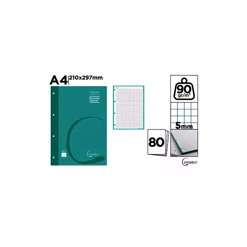 RECAMBIO A4 90GR/M2 80 HOJAS 4 TALADROS VERDE