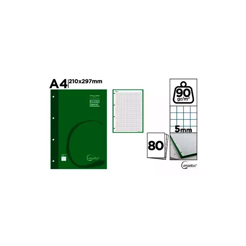 RECAMBIO A4 90GR/M2 80 HOJAS 4 TALADROS VERDE CLAR