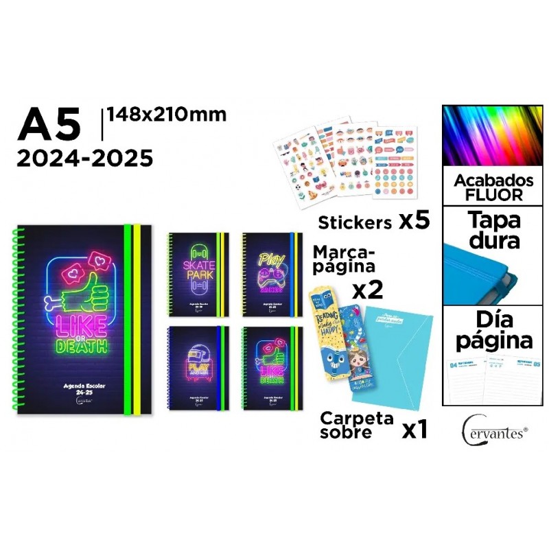 AGENDA ESCOLAR DIA PAGINA A5 TAPA DURA 2024/2025