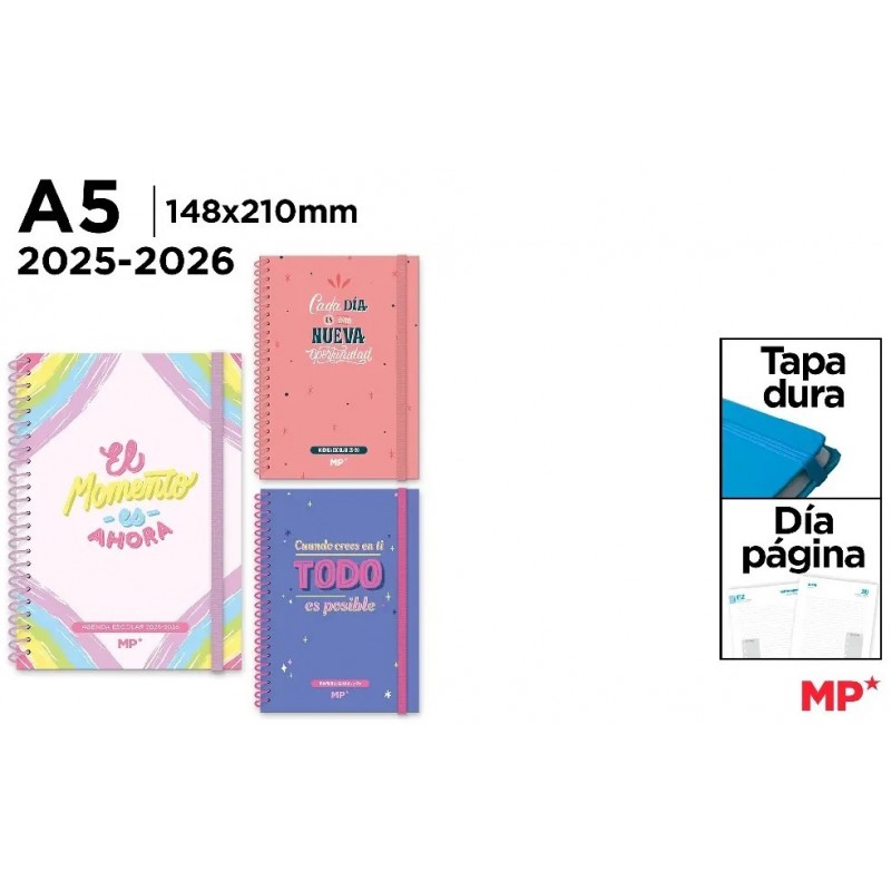 AGENDA ESCOLAR A5 DIA PAGINA TAPA DURA FRASES