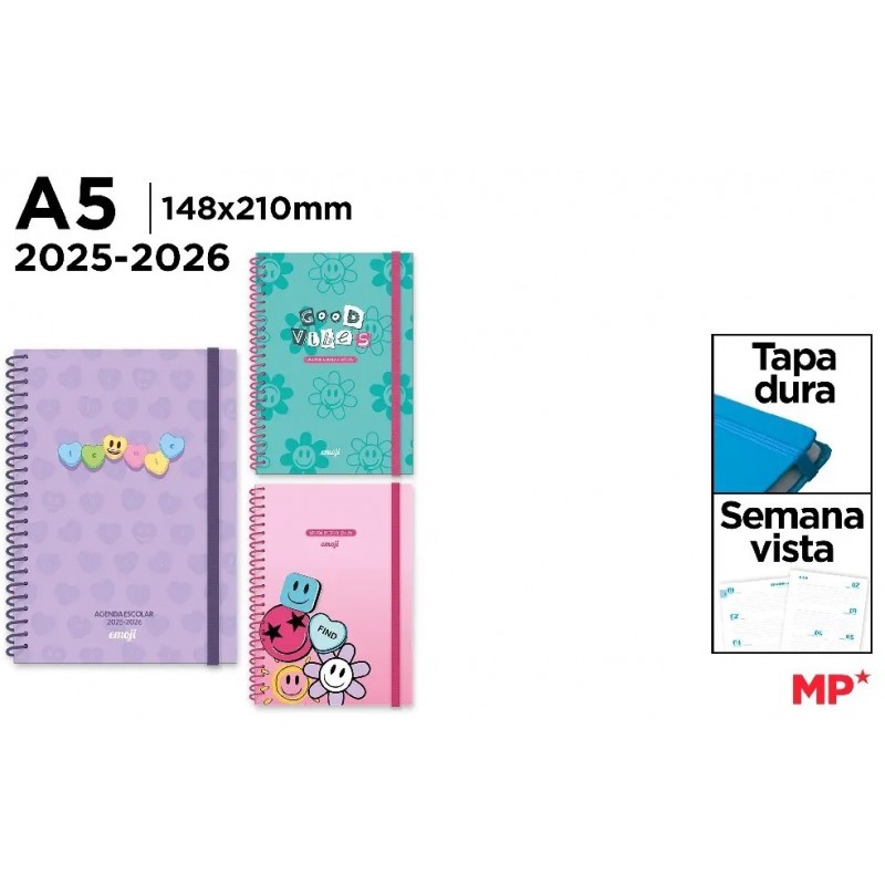 AGENDA ESCOLAR A5 SEMANA VISTA TAPA DURA EMOJI