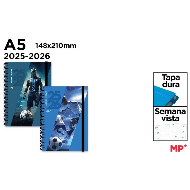 AGENDA ESCOLAR A5 SEMANA VISTA TAPA DURA FUTBOL
