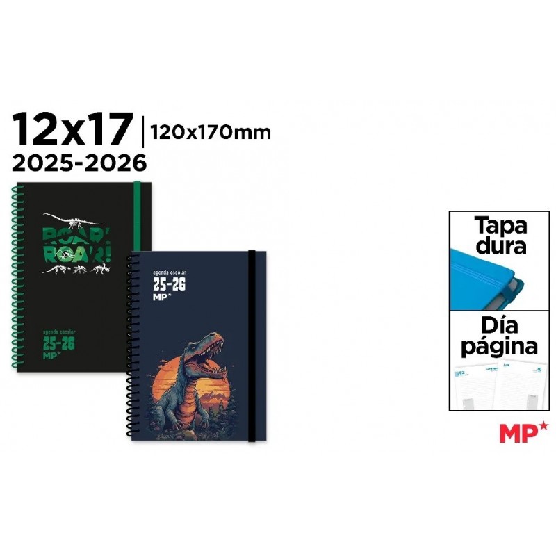 AGENDA ESCOLAR 12x17 DIA PAGINA TAPA DURA DINOSAUR