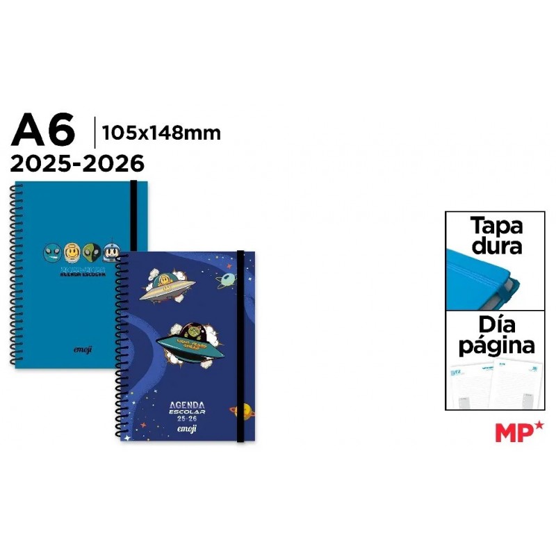 AGENDA ESCOLAR A6 DIA PAGINA TAPA DURA EMOJIS