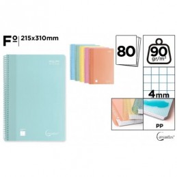 CUADERNO ESPIRAL PLASTICO FOLIO 80H 90GR PASTEL