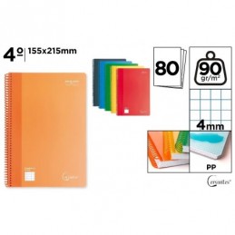 CUADERNO ESPIRAL PLASTICO CUARTO 4x4 80HOJAS 90GR