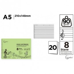 CUADERNO DE MUSICA 8 PENTAGRAMAS A5 CERVANTES