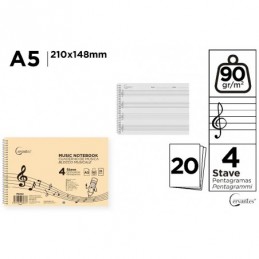 CUADERNO DE MUSICA 4 PENTAGRAMAS A5 CERVANTES