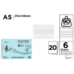 CUADERNO DE MUSICA 6 PENTAGRAMAS A5 CERVANTES