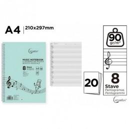 CUADERNO DE MUSICA 8 PENTAGRAMAS A4 CERVANTES