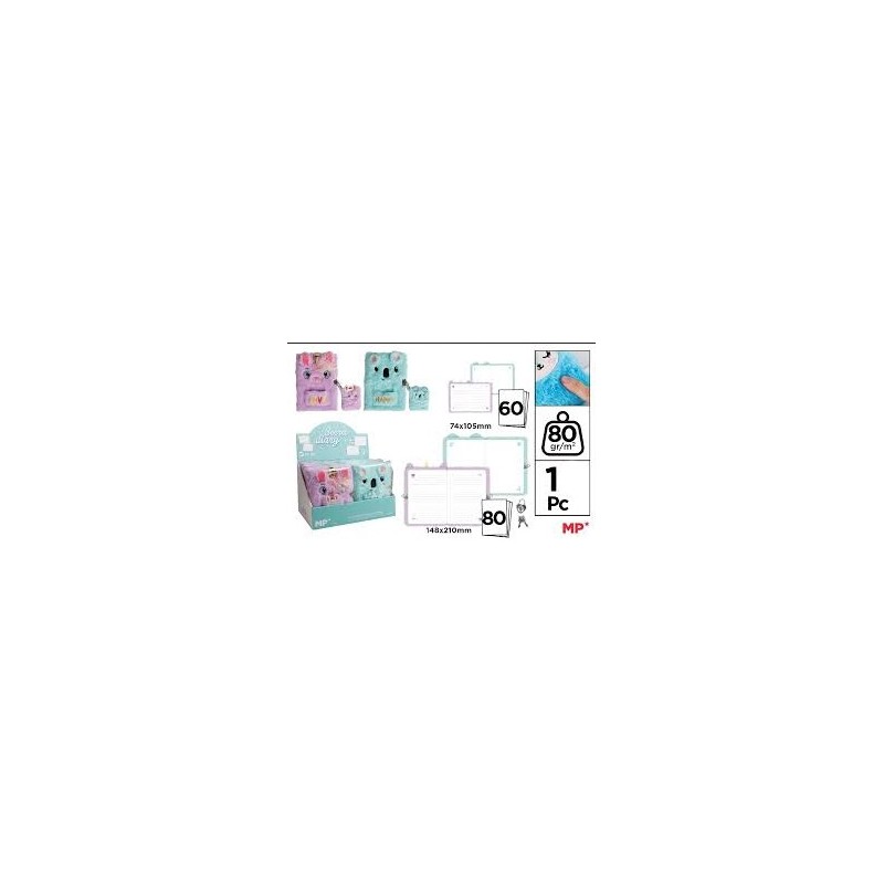 PACK DE 2 LIBRETAS DE PELUCHE CON CANDADO A5 Y A7