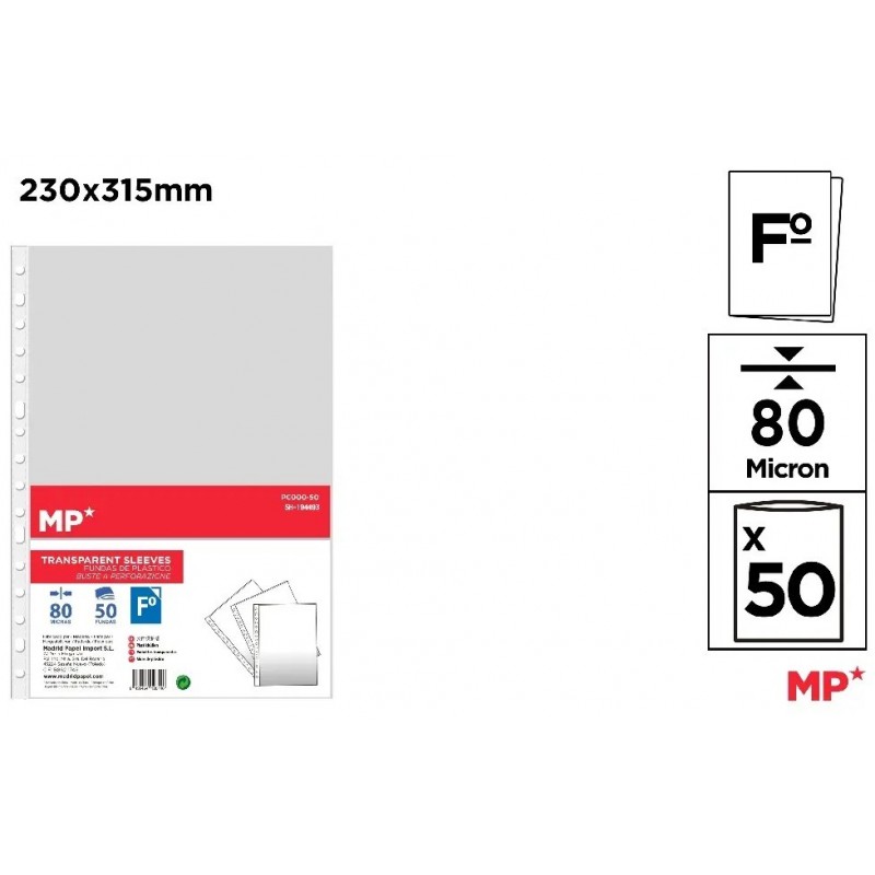 FUNDAS FOLIO 80 MICRAS 50 UDS CRISTAL