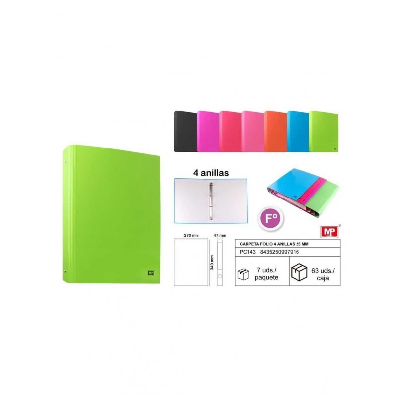 CARPETA FOLIO 4 ANILLAS 25MM 7 COLORES