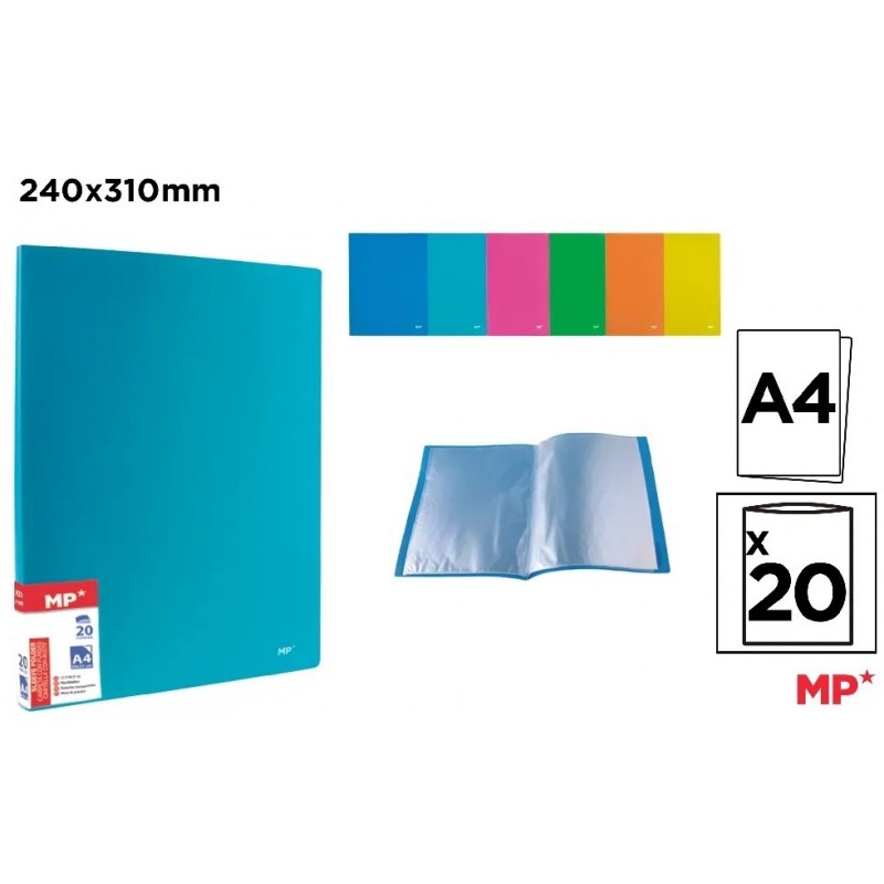 CARPETA 20 FUNDAS A4 TAPA FLUORESCENTE
