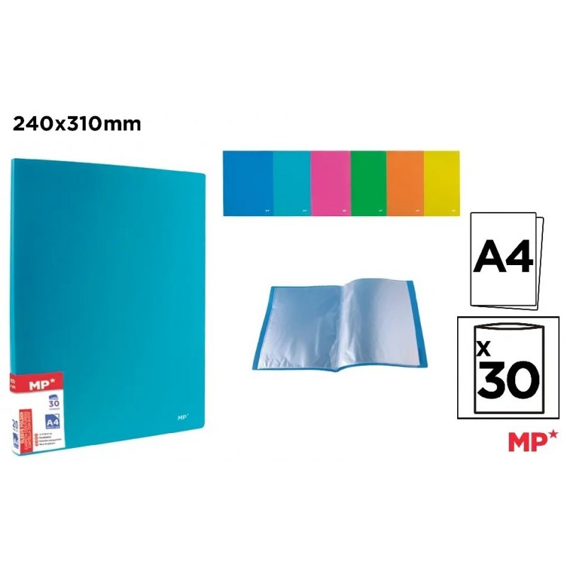 CARPETA DE 30 FUNDAS A4 TAPA FLUORESCENTE