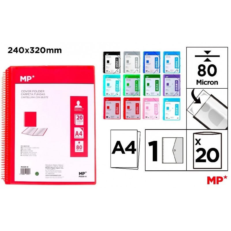 CARPETA TRANSLUCIDA 20 FUNDAS A4 CON ESPIRAL