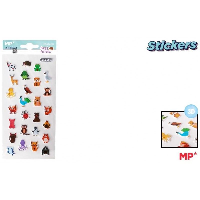 PEGATINAS STICKERS RELIEVE 3D ANIMALES FELICES