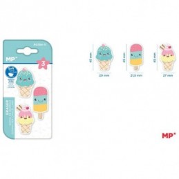 GOMA DE BORRAR CREATIVAS 3 UDS HELADOS
