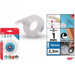 PEGAMENTO DE DOBLE CARA TRANSPARENTE 1MM X 2.5MT