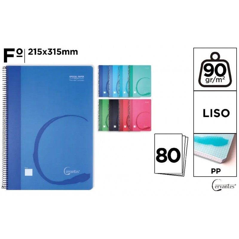 CUADERNO ESPIRAL FOLIO 80HOJAS 90G/M2 LISO PP