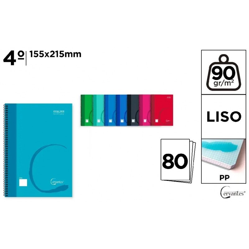 CUADERNO ESPIRAL CUARTO 80 HOJAS 90G/M2 LISO PP