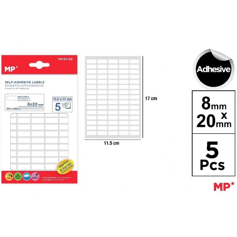 ETIQUETAS BLANCAS 8x20mm 350 UDS