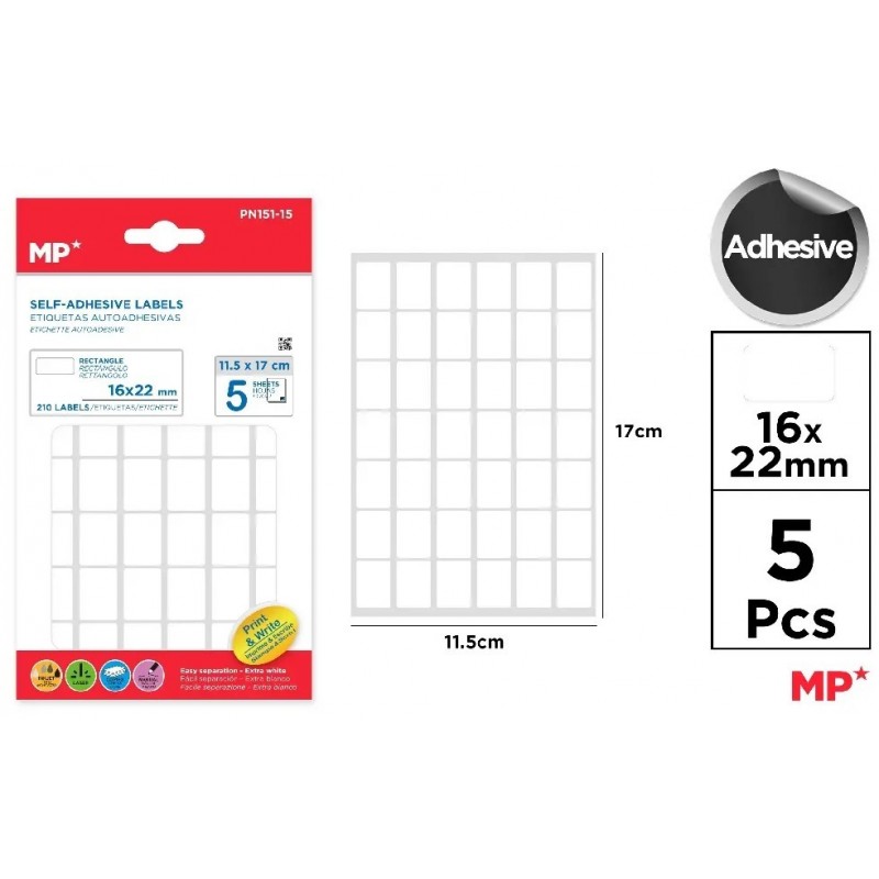 ETIQUETAS BLANCAS 16x22mm 210UDS 5 HOJAS